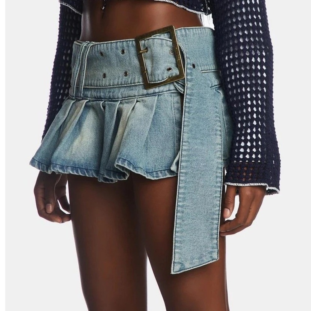 Jaded London Light Blue Denim Mini Skirt with Belt
